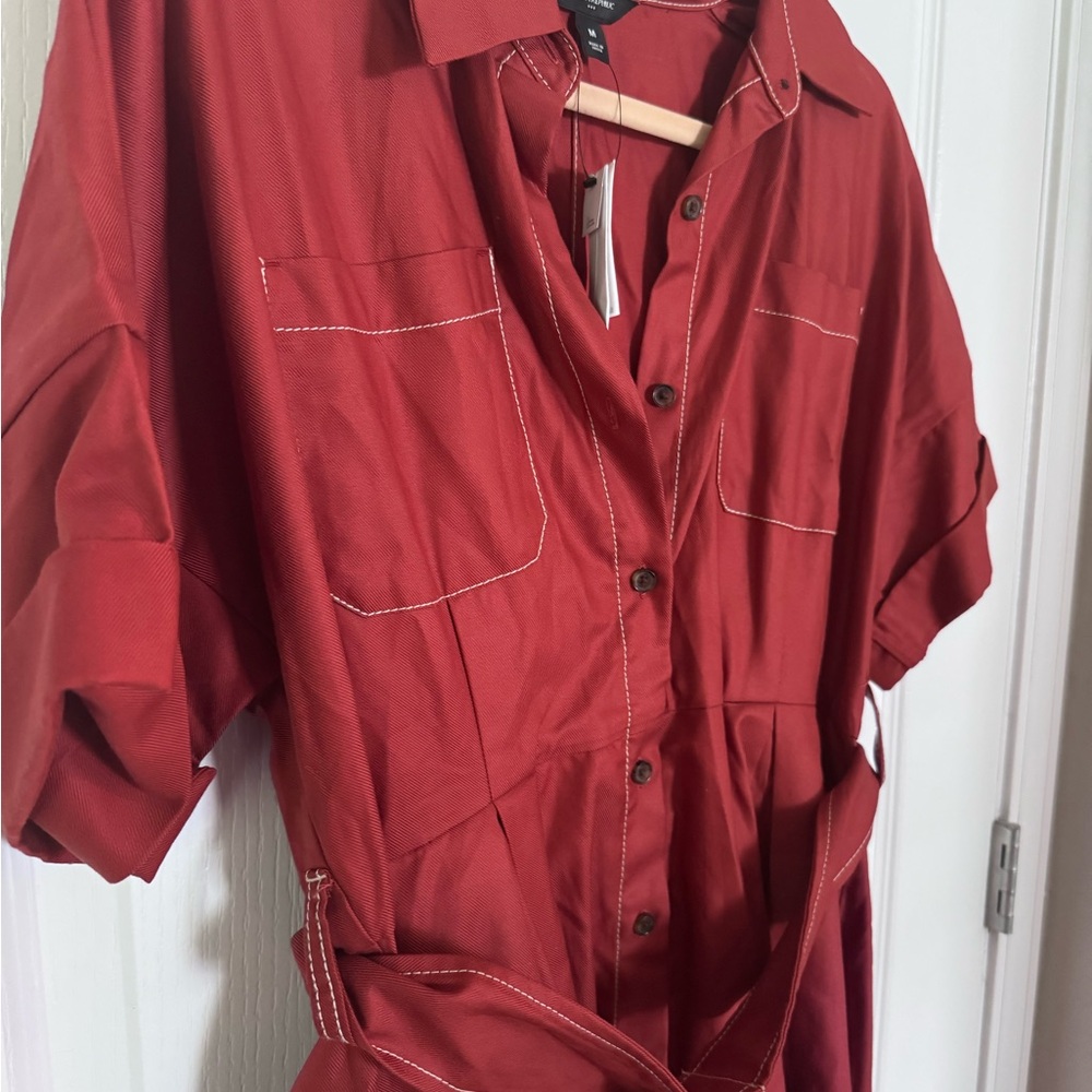 Rust Button-Up Shirt Dress with Belt